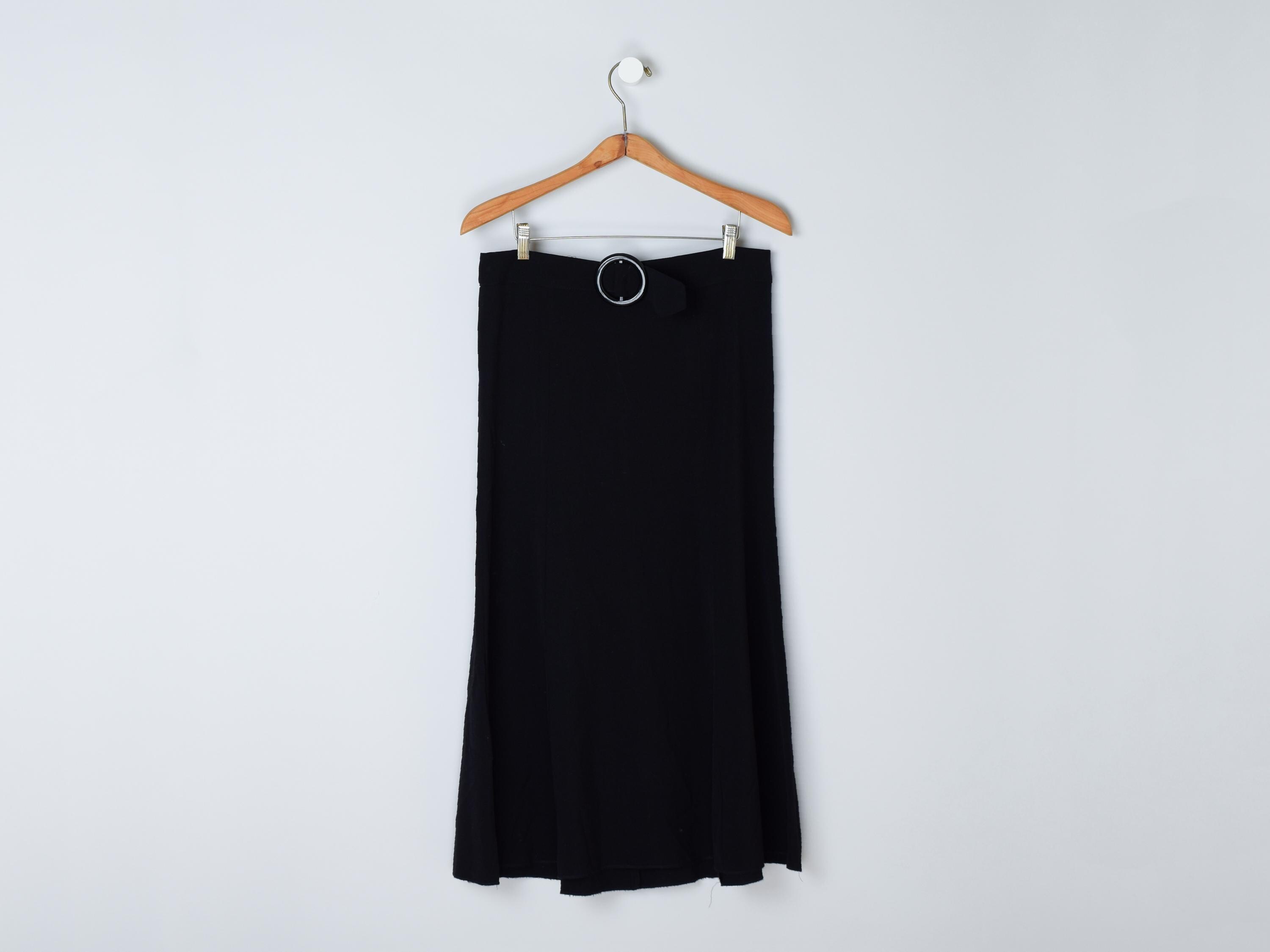 Vintage Y2k Flared Black Skirt With Black Ring Buckle - 
