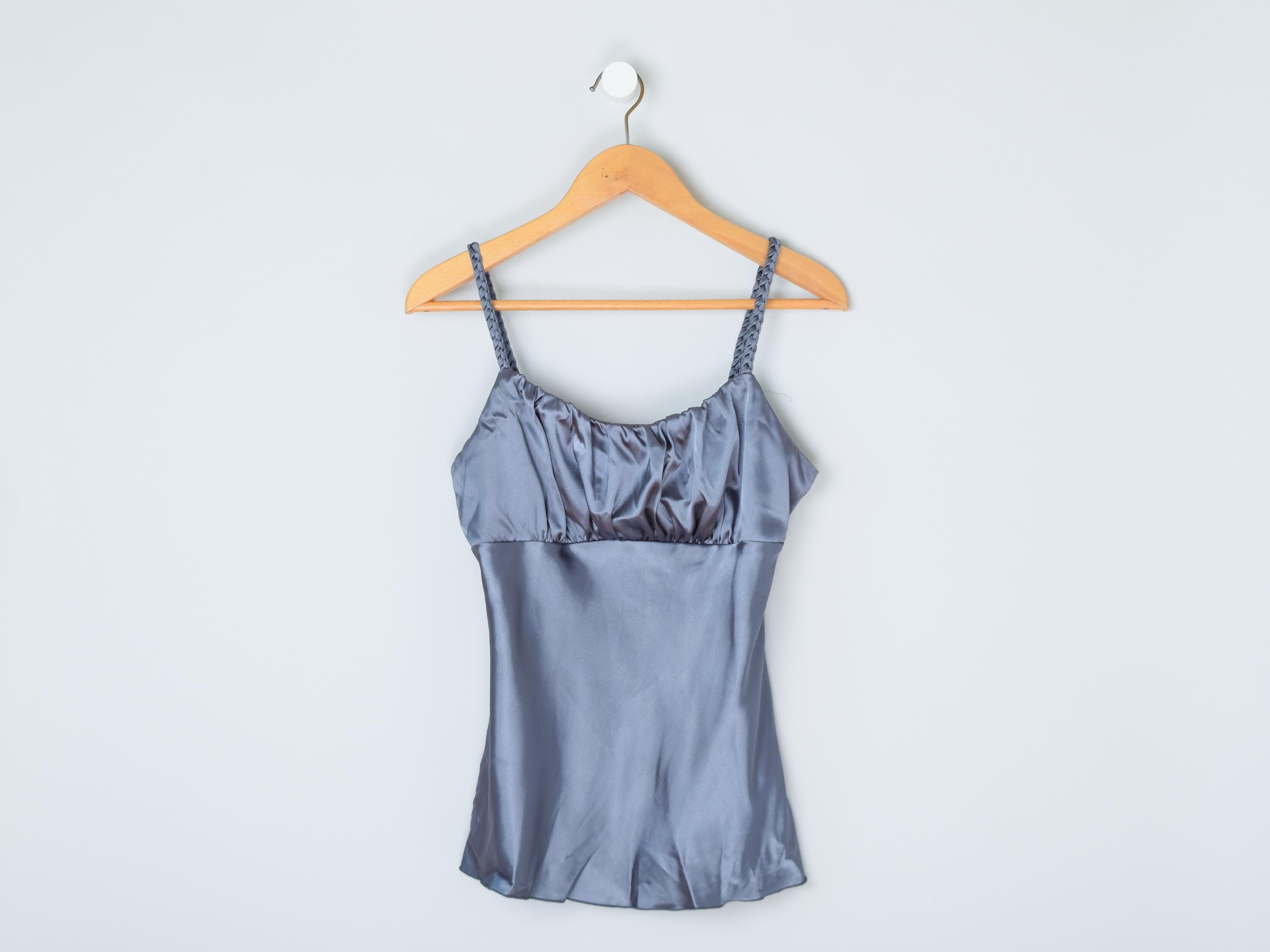 【2000Archives】25ss GUN AND AS RUCHED TOP Vintage Y2k Gunmetal Grey Ruched Top With Braided Straps