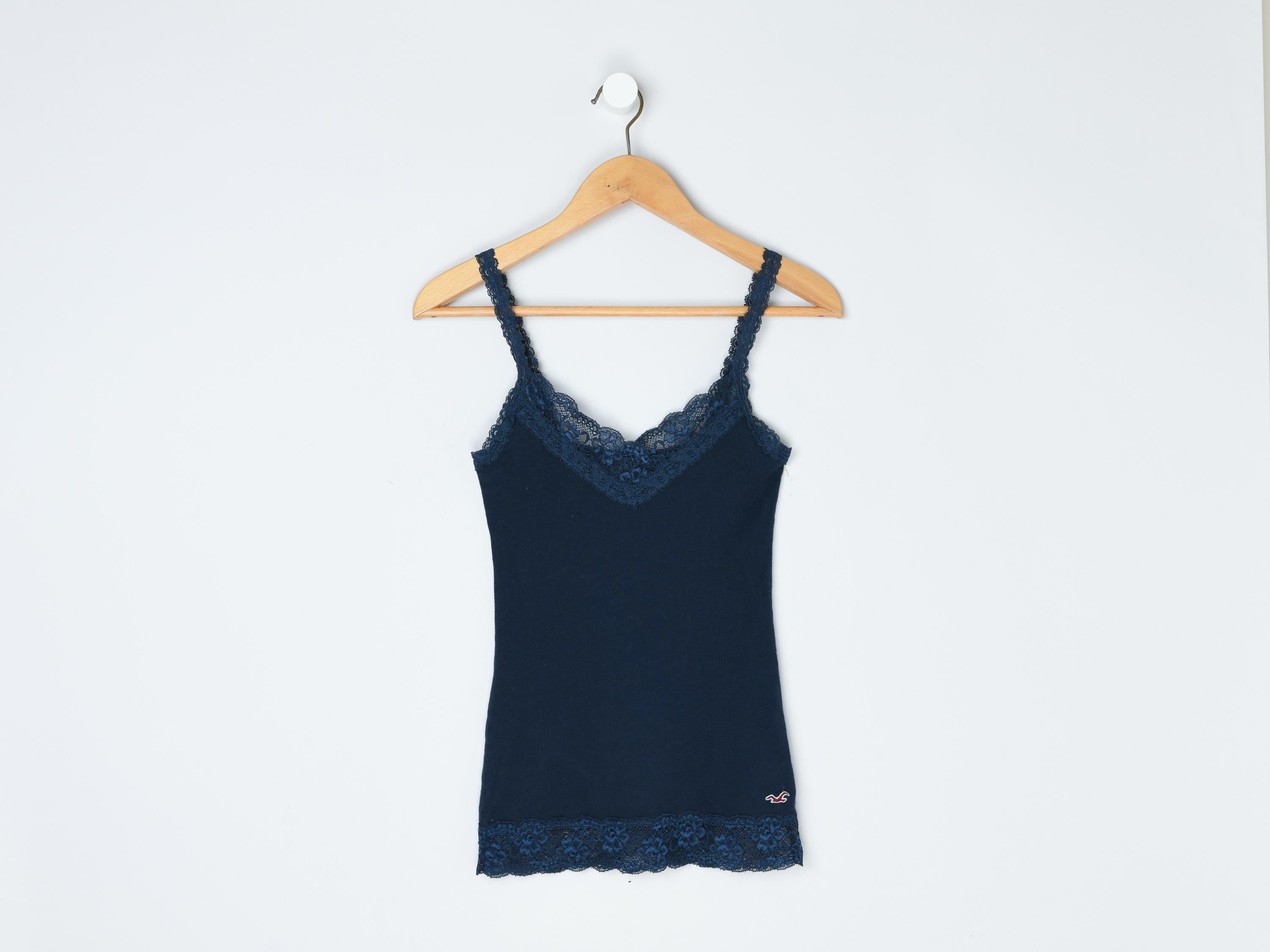 Vintage Y2k Hollister Lacy Cami Top - 2000s Clothing, Navy Blue