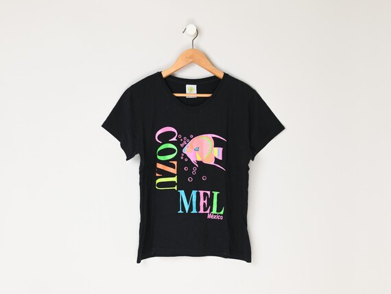 Vintage 90s Cozumel, Mexico Neon T-shirt - Animals, Tropical  display picture 1
