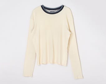 Camisa vintage Y2K creme claro canelada de manga comprida - gola alta de malha, aeropostale, anos 2000, skatista - masculina G