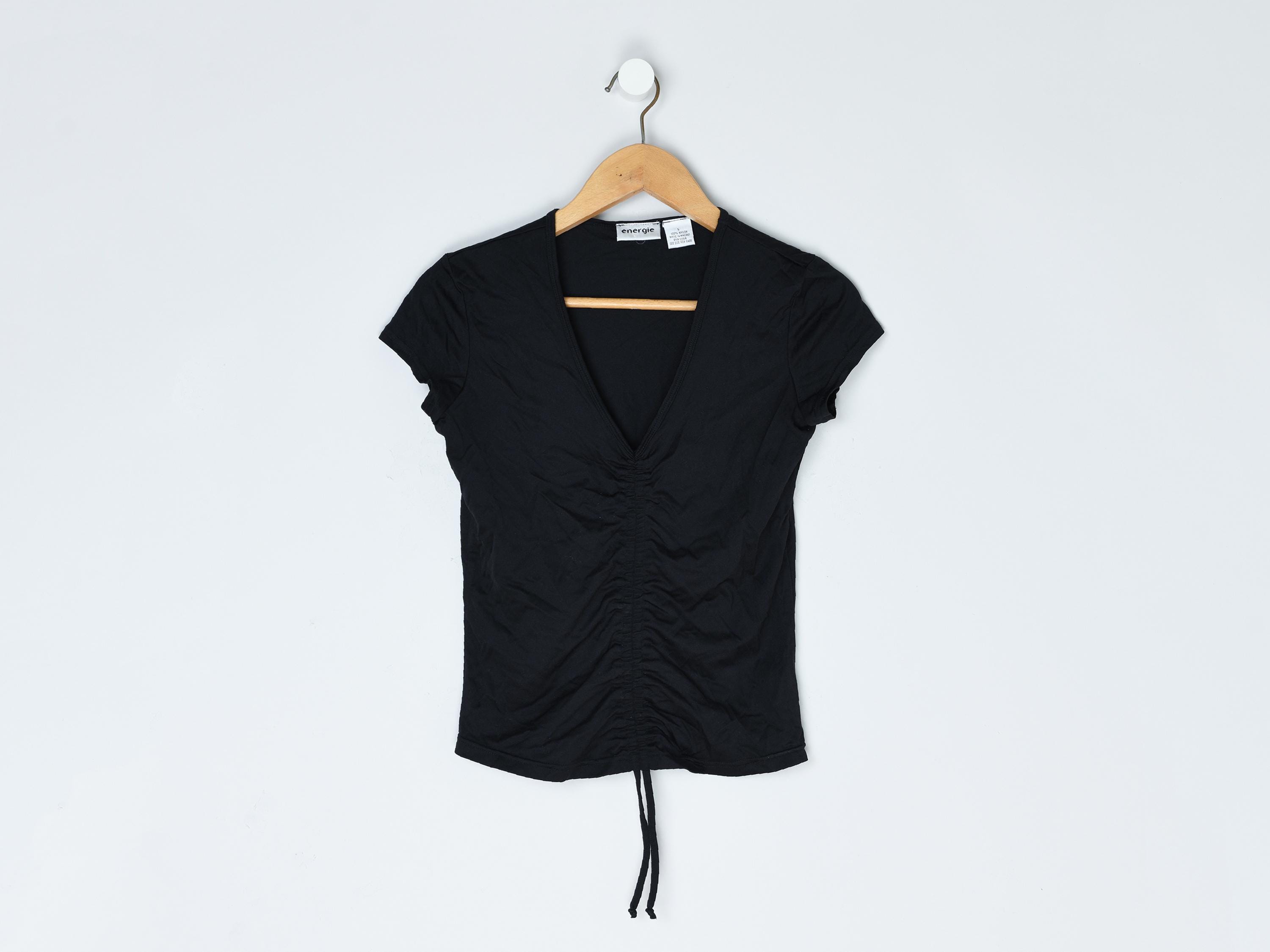Vintage Y2k Drawstring-ruched Black Top - 