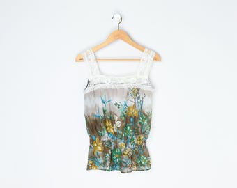 Vintage Y2k Lacy Printed Babydoll Top - "XOXO Collection" - made in usa - 2000s clothing, festival, boho - Women's S