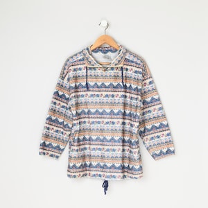 Vintage 90s Zip-Collar Patterned Fleece Pullover Sweatshirt - nineties, floral, flowers - Women&#39;s XL