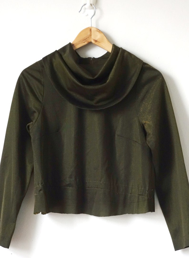 Women/'s S 80s Cowl-Collar Shimmery Bronze Top 80s Disco Clothing 80s Top