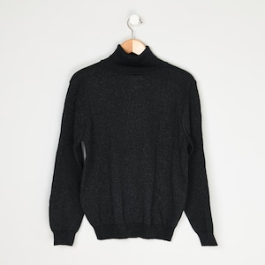 Vintage 90s Shimmery Black Metallic Turtleneck Sweater - nineties, knit, pullover - Women&#39;s M