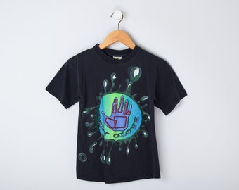 Camiseta gráfica Body Glove vintage de 1993, años 90, estilo surfero, negra, fabricada en EE. UU., 100 % algodón, talla S para hombre