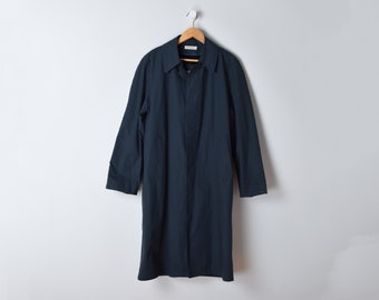 1960s Midnight-Navy Full Coat with Faux Fur Lining - sixties dark blue long coat - Men's L/XL