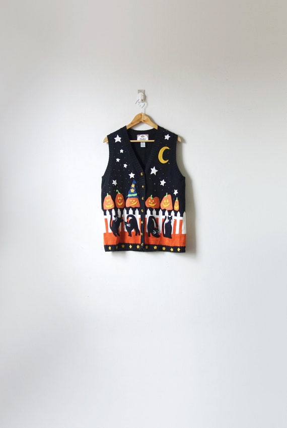 90s Kitschy Halloween Sweater Vest - Vintage Spook