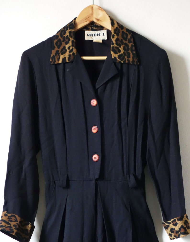 Women/'s XSS 80s Jumpsuit XSS 80s Black Jumpsuit with Leopard Print Collar /& Cuffs 80s Romper 26 waist