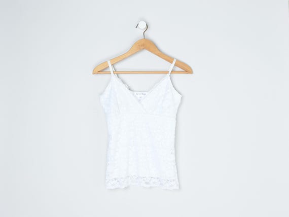 Vintage Y2k White Lace Roses Cami Top - 2000s Clothing, Made in