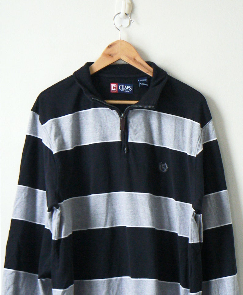 90s Gray /& Black Block Stripe Rugby Shirt Men/'s XL 90s Hip Hop Clothing