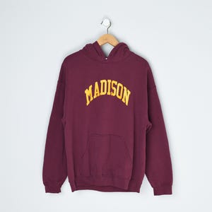 Vintage 2000s &quot;Madison&quot; Hoodie - dark red, college lettering, school sweatshirt, pullover - Men&#39;s L