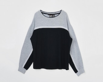 Vintage Y2k Black & Gray Striped Sweatshirt - 2000s, sweater, pullover, skater, colorblock - Men's XXL