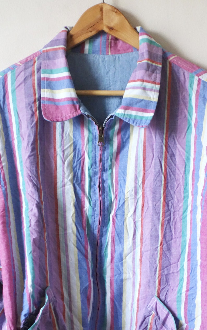 Vintage Tommy Hilfiger Jacket Men/'s XL 90s Hilfiger Candystripe Light Denim Jacket