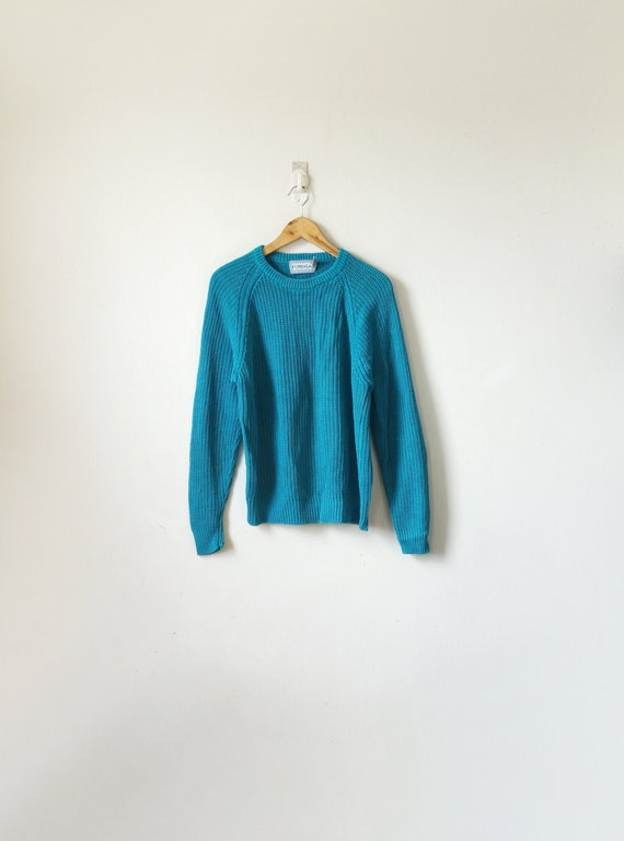 90s Teal Knit Sweater - vintage, oversized, solid… - image 1
