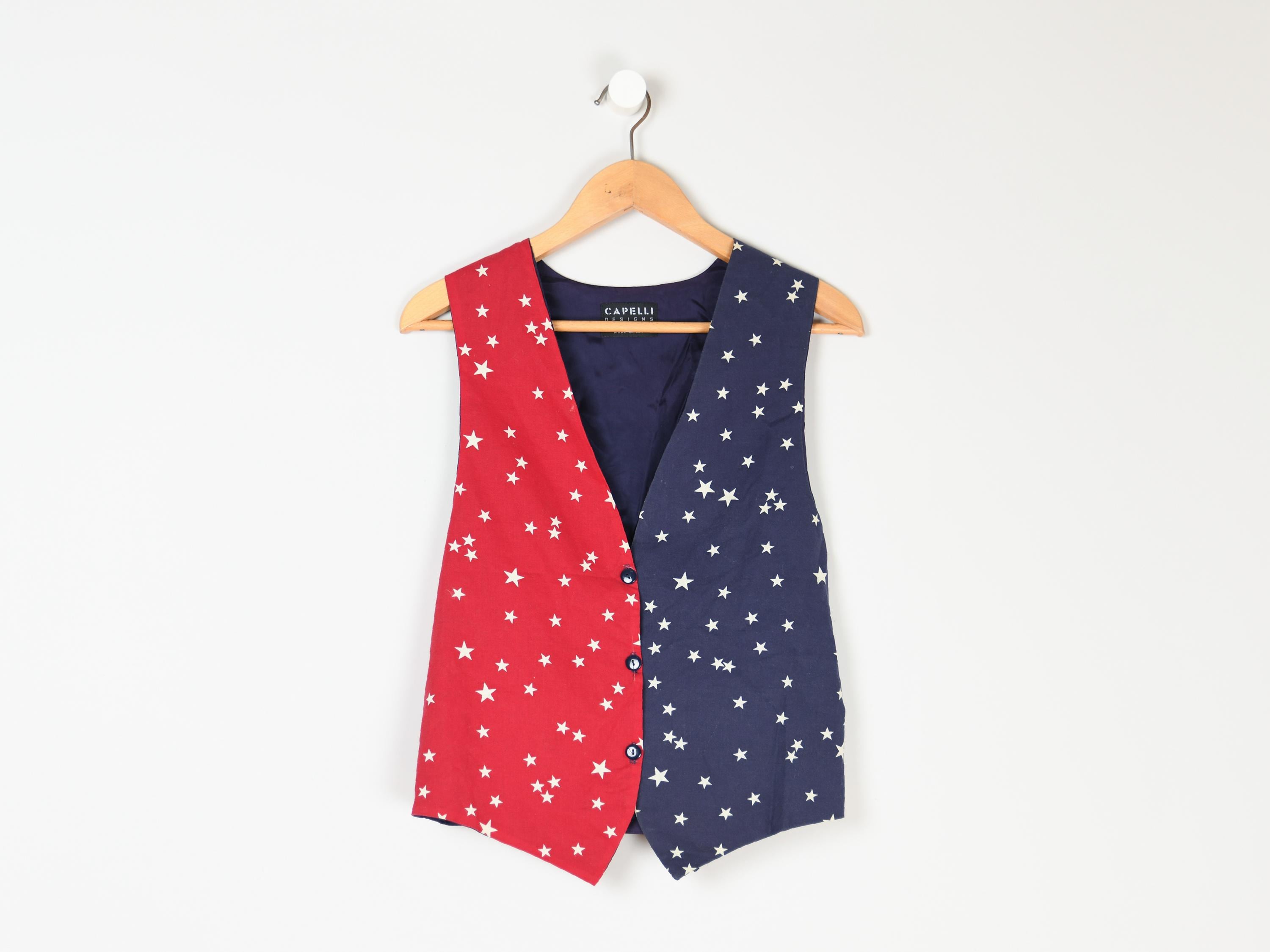 Vintage 90s Red, White & Blue Stars Vest - Made in Usa, America 