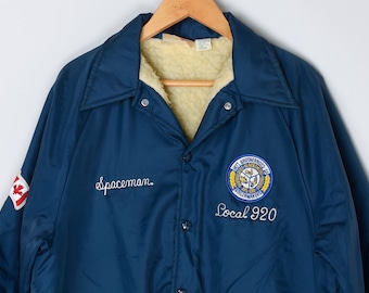 Vintage 70s Boilermakers' Union Fleece-Lined Jacket - "Spaceman, Local 920" - americana, labor, oversized - Men's L