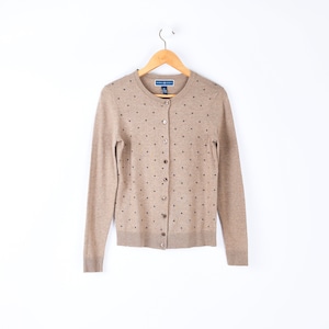 XS // 90s Tan & Black Dotted Cardigan - vintage, normcore, beige