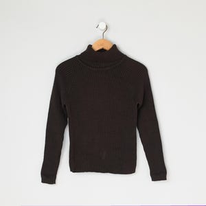 Vintage 90s Dark Brown Ribbed Turtleneck Sweater - nineties, basics, pullover - Women&#39;s M