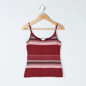 Vintage Y2k Dark Red Striped Cami Top - 2000s clothing, old navy, spaghetti straps - Women&#39;s M