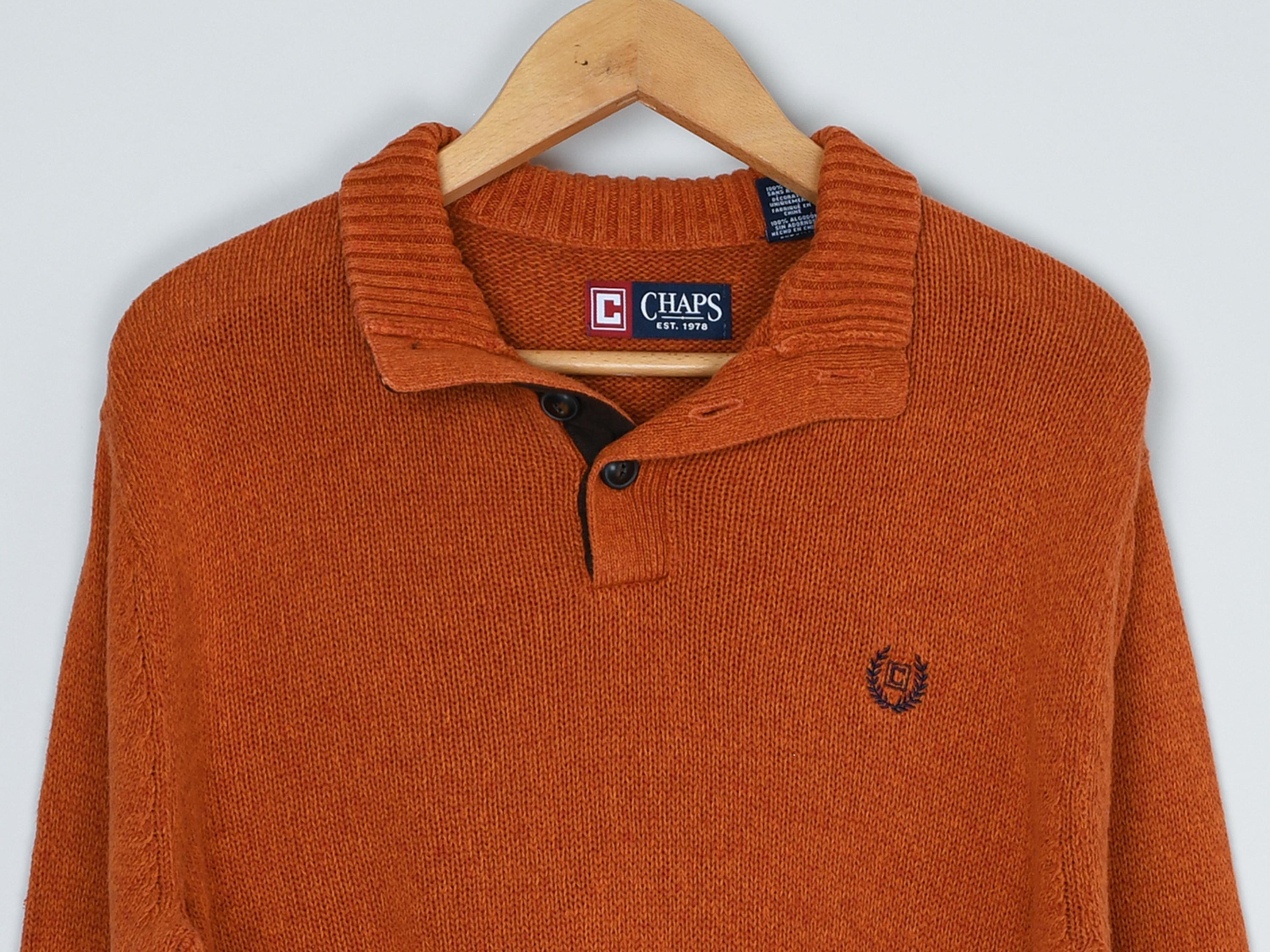 Vintage 90s Chaps Burnt-orange Button-collar Sweater - Nineties 