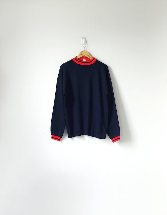 1960s Navy & Red Striped Sweatshirt - Vintage Swea