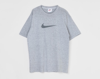 Camiseta Nike gris vintage de los 90 - años noventa, deportiva, gris, cuello redondo -