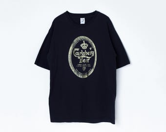 Vintage 90s Carlsberg Beer T-Shirt - black, gold, heavyweight tee - Men's XXL