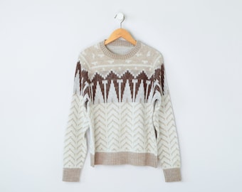 Vintage 70s Tan Brown Fair Isle Sweater Seventies, South