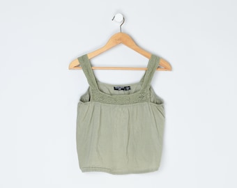Vintage Y2k Polo Jeans Co Lacy Top - sage green, cropped fit, 2000s clothing, boho - Women's L