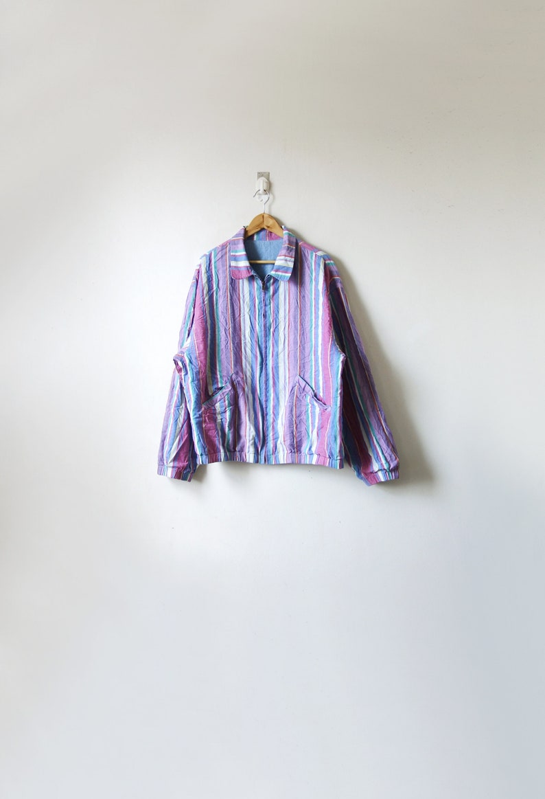 Vintage Tommy Hilfiger Jacket Men/'s XL 90s Hilfiger Candystripe Light Denim Jacket