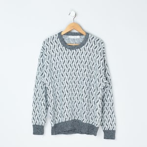 Vintage 90s Gray & White Patterned Knit Sweater - Jantzen - nineties, pullover, made in usa - Men&#39;s XL