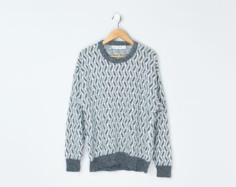 Vintage 90s Gray & White Patterned Knit Sweater - Jantzen - nineties, pullover, made in usa - Men's XL