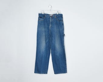 34x32 // Vaqueros de carpintero con remaches "Nevada Jeans Inc.", años 2000 - pernera ancha, corte holgado - Talla L para hombre, cintura de 86 cm x entrepierna de 81 cm