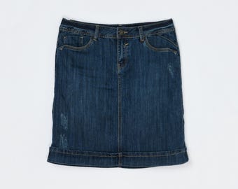 Vintage Y2k Studded Dark Wash Denim Mini Skirt - 2000s clothing, studded denim, contrast stitching - Women's M, 31" Waist