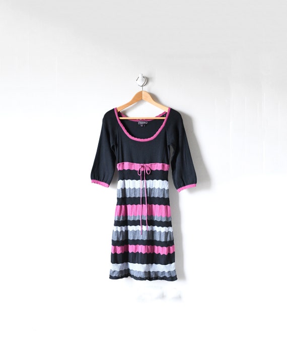 S // Y2k Black & Pink Knit Dress - Striped