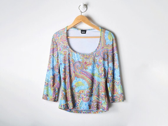 M // y2k Rainbow Paisley Printed Top - image 1