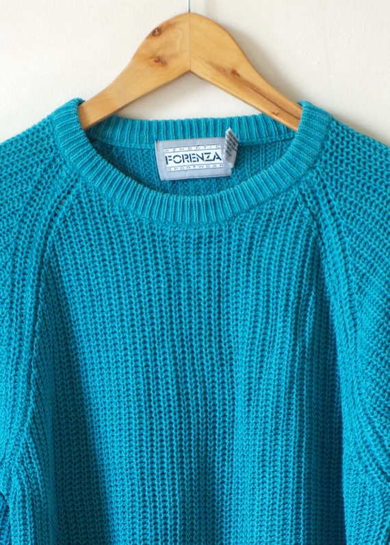 90s Teal Knit Sweater - vintage, oversized, solid… - image 2