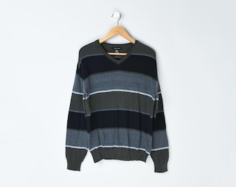 Vintage Y2k Dark Olive Striped Sweater - 