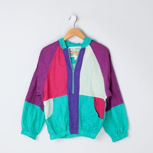 Vintage 90s Teal & Purple Colorblock Half-zip Windbreaker