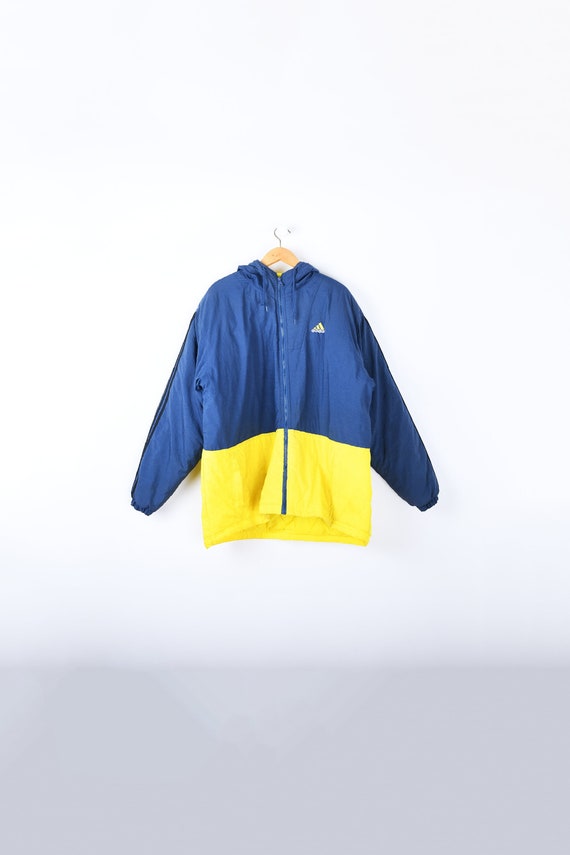 90s Adidas Blue & Yellow Hooded Puffer Jacket - vi