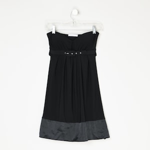 Vintage Y2k Strapless Belted Tie-Back Black Mini Dress - 2000s clothing, black, party - Women&#39;s S