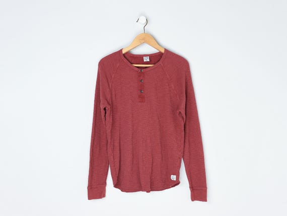 Vintage Y2k Lucky Brand Henley Shirt - 2000s Clothing, Brick Red 