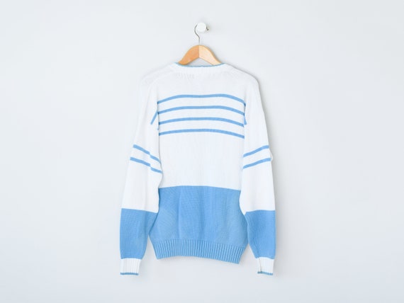 Vintage 90s Izod Blue & White Knit Cardigan - Nineties, Cotton