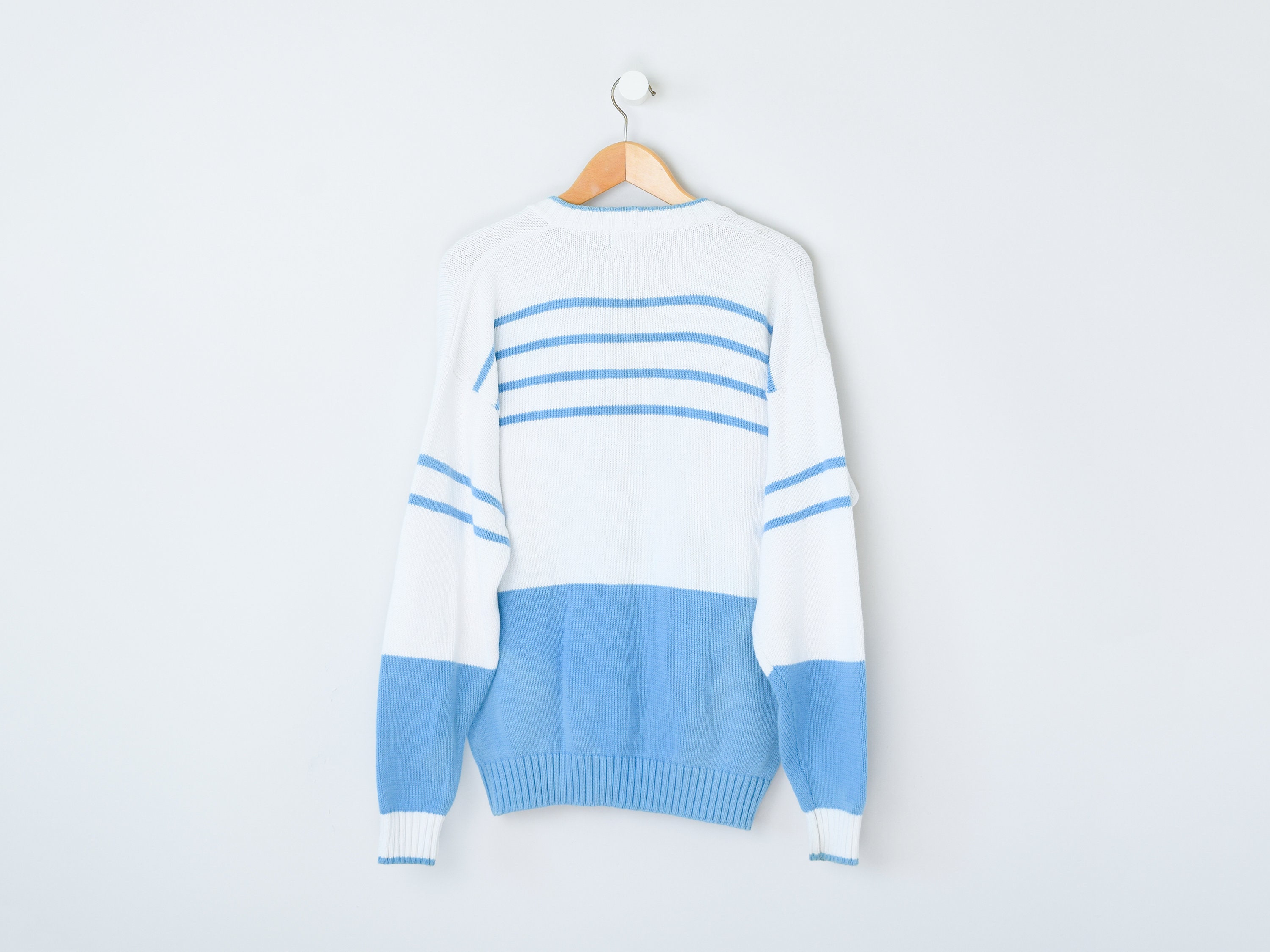 トップス 90s izod cotton knit Vintage 90s Izod Blue & White Knit Cardigan - Nineties