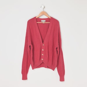 Vintage 90s Braided-knit Red Cardigan - &quot;Christopher Hayes&quot; - nineties, oversized, sweater - Men&#39;s XL