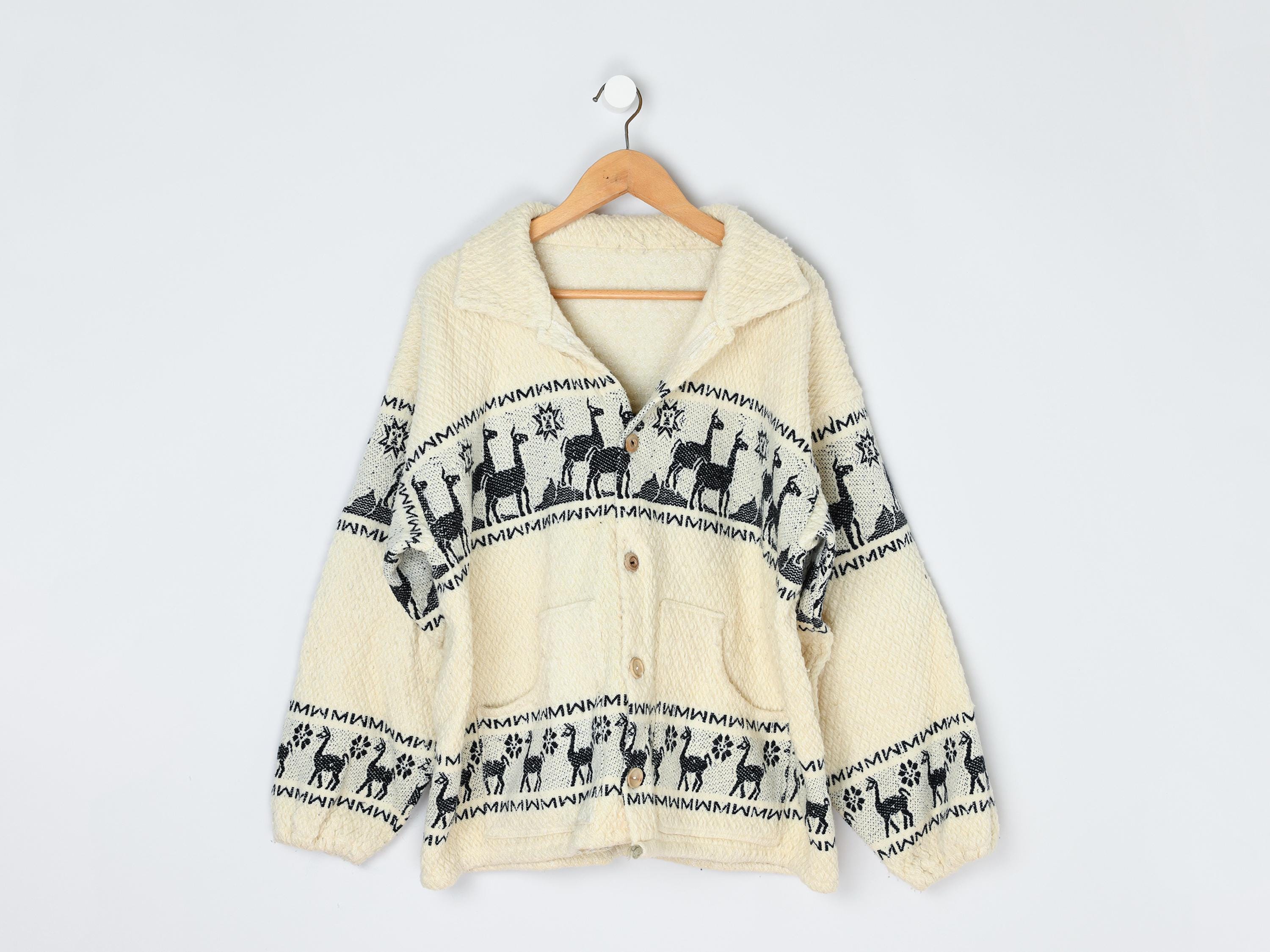 カーディガン [Vintage] 90s Check Retro Alpaca Knit Vintage 90s Alpacas Knit Cardigan - Collared, Textured, Has