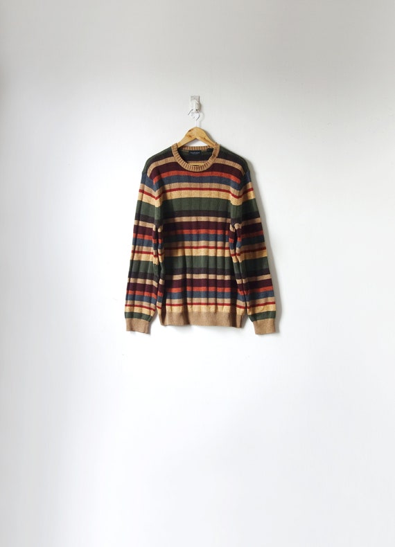 90s Earthtone Striped Sweater - Oversized Sweater