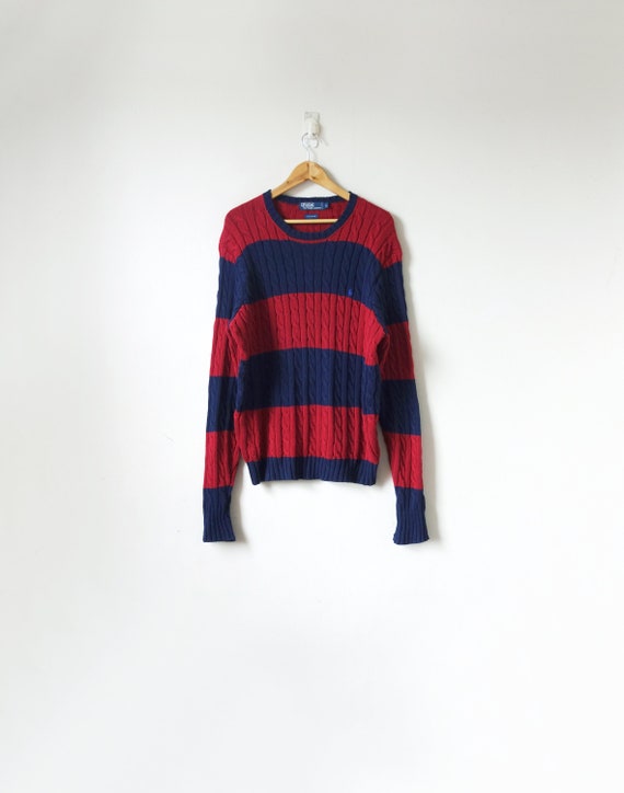 red and blue polo sweater